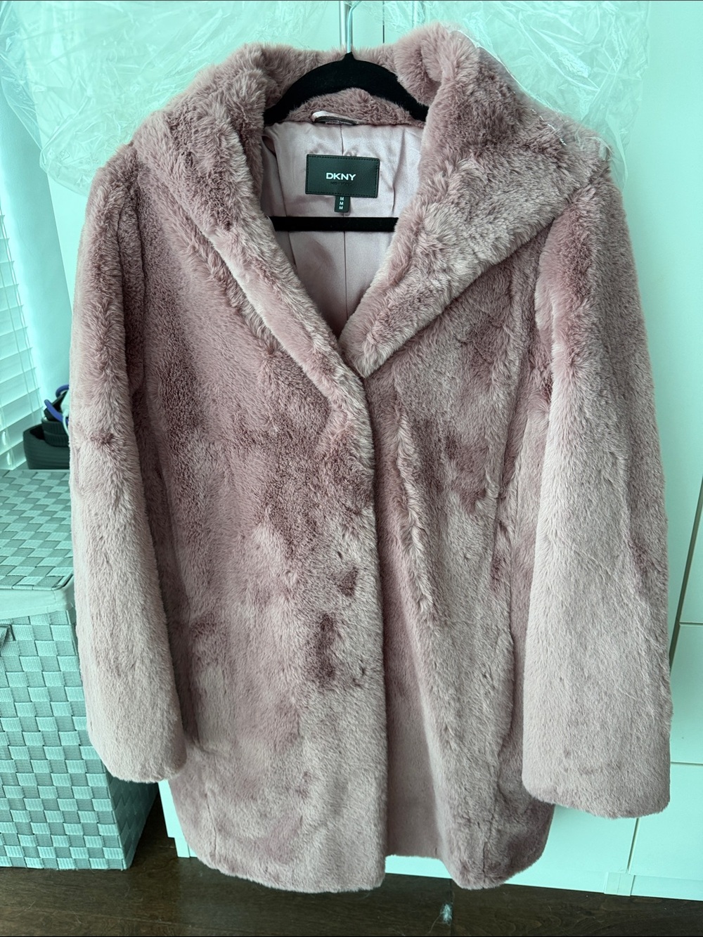 DKNY Plush Teddy Jacket in Dusty Pink